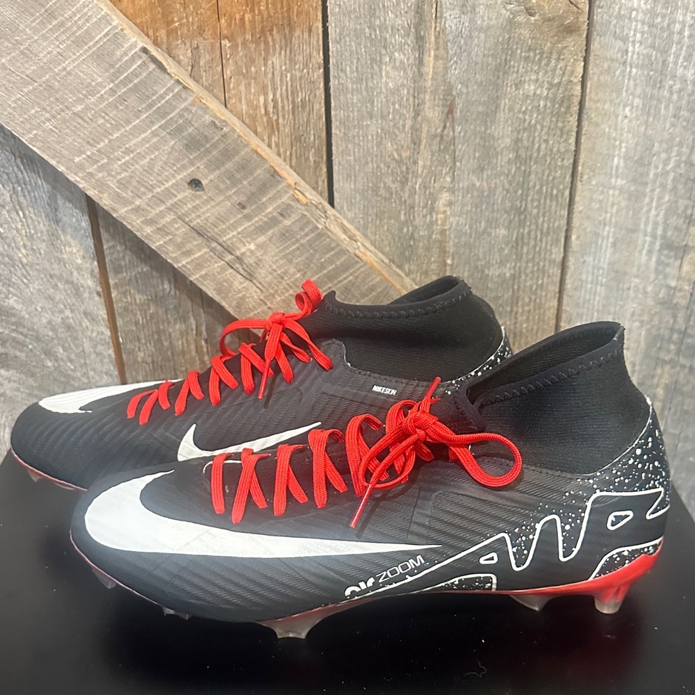 Nike Elite Mercurial Air Zoom Black Soccer Cleats with Red Laces & White Swoosh